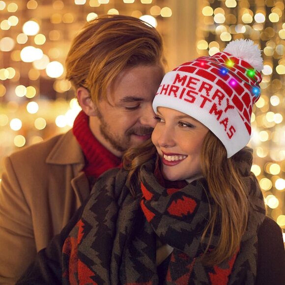 Light Up Hat Beanie Knit Cap, Colorful LED Xmas Christmas Beanie